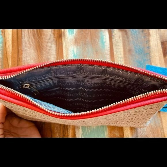 SIMPLY VERA VERA WANG Woven Straw & Faux Red Leather Medium Clutch - Picture 6 of 8